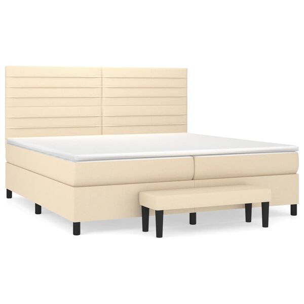 vidaXL Boxspring met matras stof cr&egrave;mekleurig 200x200 cm