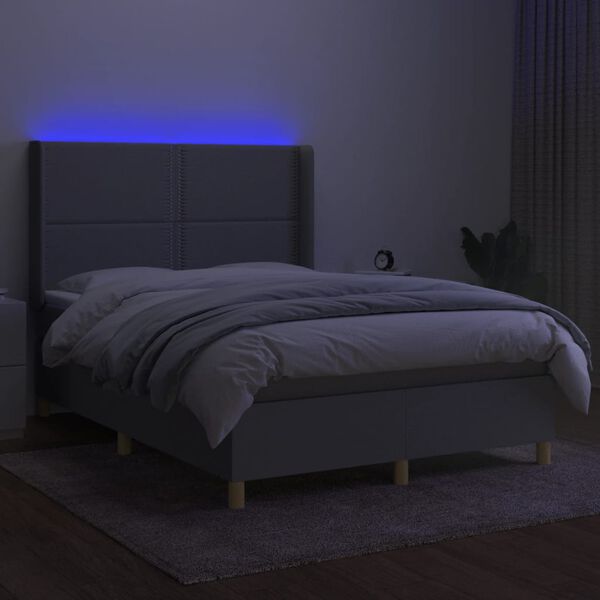 vidaXL Boxspring met matras en LED stof lichtgrijs 140x190 cm