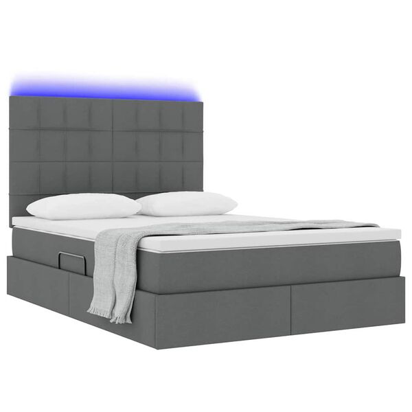 vidaXL Opbergbed met LED met matras Donkergrijs 140 x 200 cm Polyester