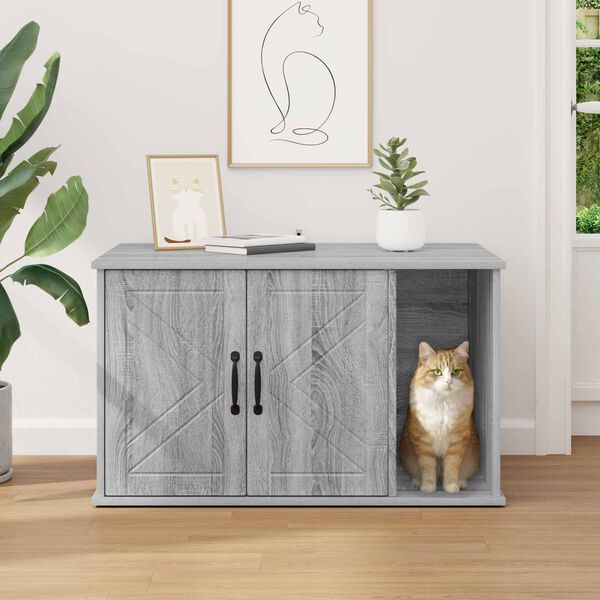 vidaXL Kattenhuis Grijs Sonoma 85 x 55 x 50 cm Bewerkt hout