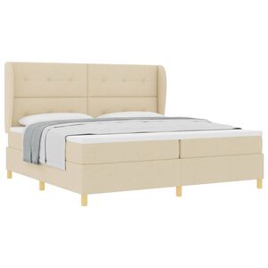 vidaXL Boxspringbed met hoofdeinde Cr&egrave;me 200 x 200 cm Stof