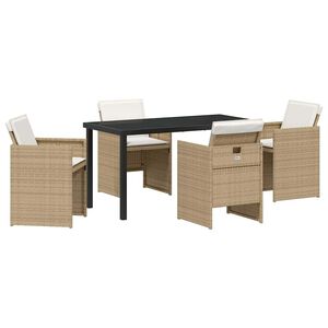 vidaXL Tuin eettafelset met kussen 5 pcs Beige poly rattan