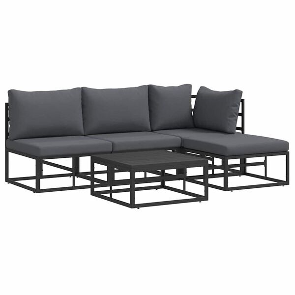 vidaXL Tuin Sofa Set met kussen 5 pcs Zwart Aluminium