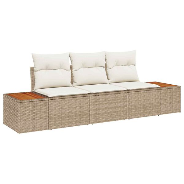 vidaXL Tuin Sofa Set met kussen 3 pcs Beige poly rattan