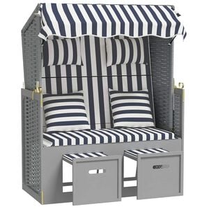 vidaXL Strandstoel met kussens poly rattan en hout blauw en wit
