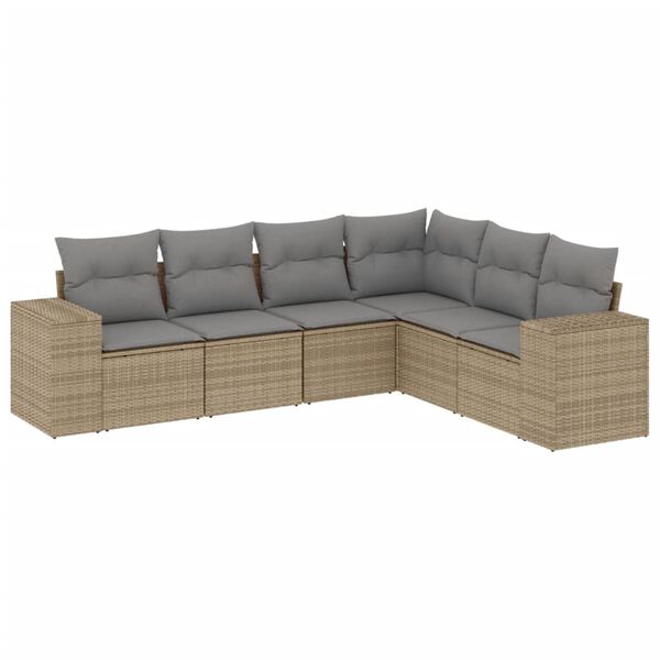 vidaXL 6-delige Loungeset met kussens poly rattan beige