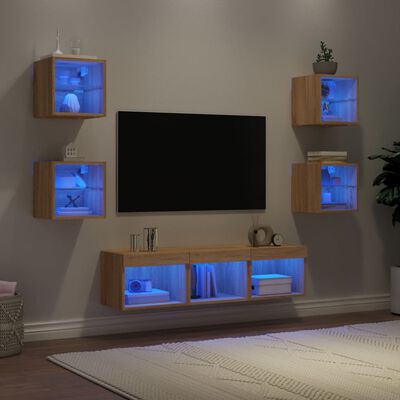 vidaXL 7-delige Tv-wandmeubelset met LED bewerkt hout sonoma eiken