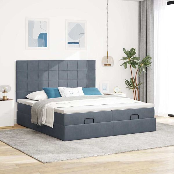 vidaXL Ottoman bed met matrassen 200x200cm fluweel donkergrijs