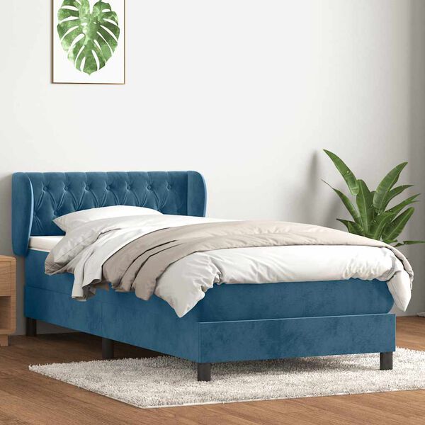vidaXL Boxspring met matras fluweel donkerblauw 80x220 cm