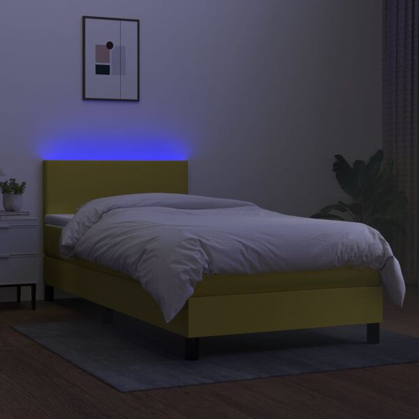 vidaXL Boxspring met matras en LED stof groen 100x200 cm