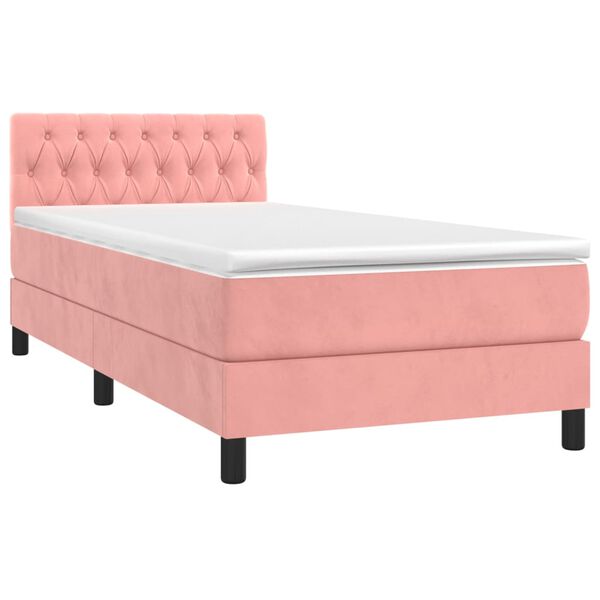 vidaXL Boxspring met matras fluweel roze 100x200 cm