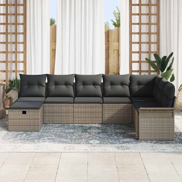 vidaXL Tuin Sofa Set met kussen met opslag 8 pcs Grijs Poly riet
