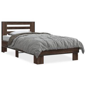 vidaXL Bedframe bewerkt hout en metaal bruin eikenkleurig 100x200 cm