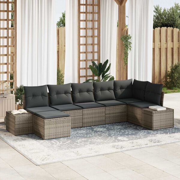 vidaXL Tuin Sofa Set met kussen met opslag 7 pcs Grijs Poly riet