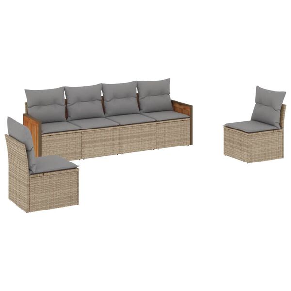 vidaXL 6-delige Loungeset met kussens poly rattan beige