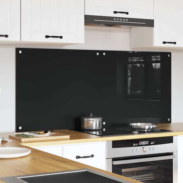 vidaXL Keuken Achterwand 2 pcs Zwart 70 x 60 cm gehard glas
