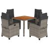vidaXL 5-delige Tuinset met kussens poly rattan grijs