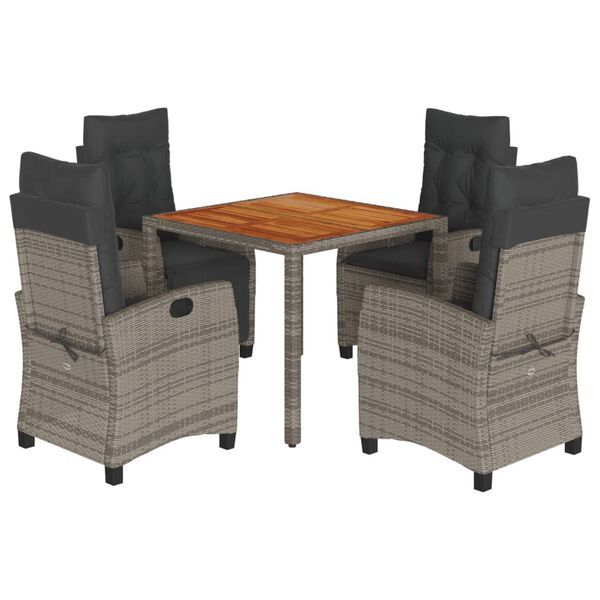 vidaXL 5-delige Tuinset met kussens poly rattan grijs