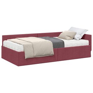 vidaXL Hoekbedframe met Matras 2 st Wijnrood 80 x 200 cm Stof