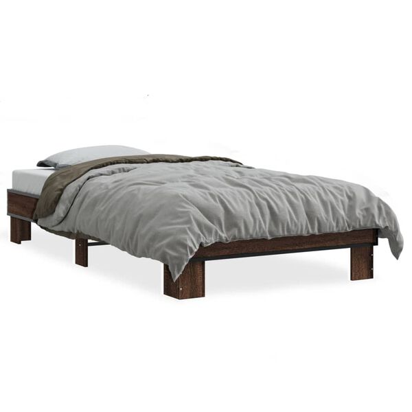 vidaXL Bedframe bewerkt hout en metaal bruin eikenkleurig 75x190 cm