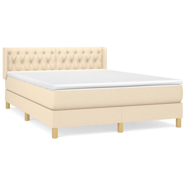 vidaXL Boxspring met matras stof cr&egrave;mekleurig 140x190 cm