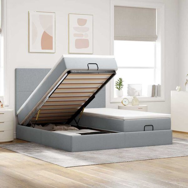 vidaXL Ottoman bed met matrassen 180x200cm stof lichtgrijs