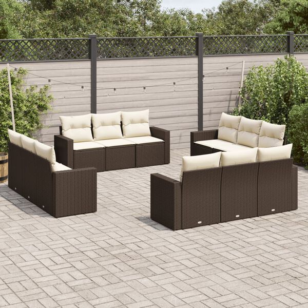 vidaXL 12-delige Loungeset met kussens poly rattan bruin