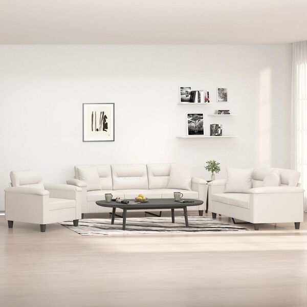 vidaXL 3-delige Loungeset met kussens microvezelstof beige