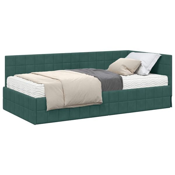 vidaXL Hoekbedframe met Matras met hoofdeinde 2 pcs Groen Fluweel