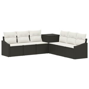 vidaXL Bankstel 7 st Zwart en Cream Wit Poly Rattan en Staal