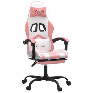 vidaXL Gamestoel draaibaar met voetensteun kunstleer wit en roze