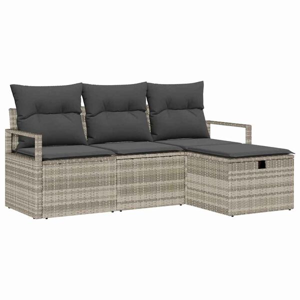 vidaXL Tuin Sofa Set met kussen met opslag 4 pcs Lichtgrijs Poly riet