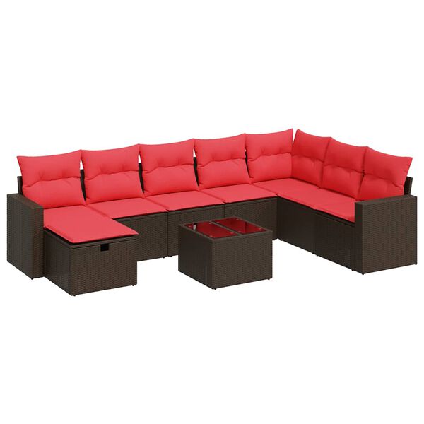 vidaXL 8-delige Loungeset met kussens poly rattan bruin