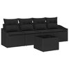 vidaXL Bankstel met kussen met opslag 5 pcs Zwart poly rattan