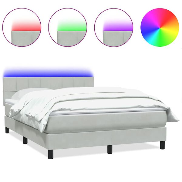 vidaXL Boxspring met matras en LED fluweel lichtgrijs 160x210 cm