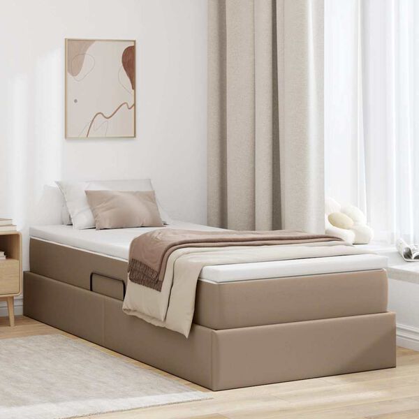 vidaXL Opslag bed met matras Cappuccino 90 x 200 cm Nep Leer