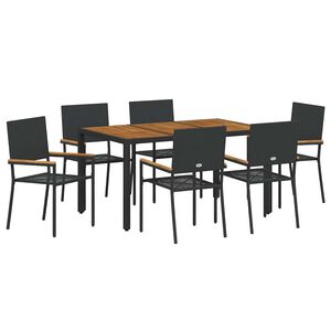 vidaXL Tuin eettafelset 7 st Zwart poly rattan