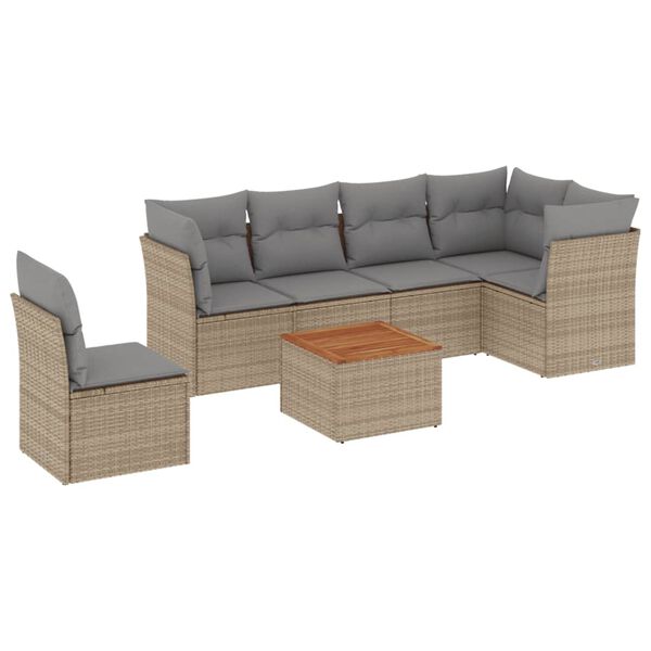 vidaXL 7-delige Loungeset met kussens poly rattan gemengd beige