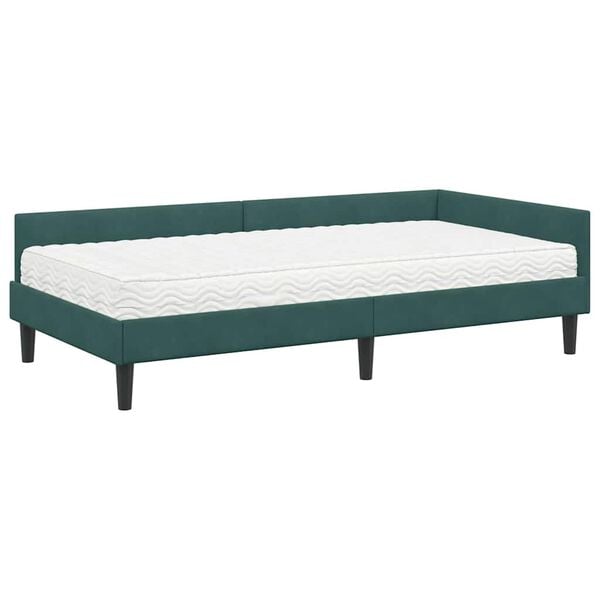 vidaXL Hoekbedframe met Matras Anders 2 pcs Groen Fluweel