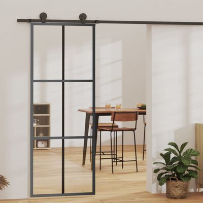 vidaXL Schuifdeur 76x205 cm ESG-glas en aluminium zwart