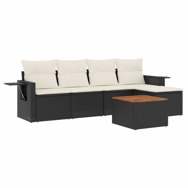 vidaXL 6-delige Loungeset met kussens poly rattan zwart