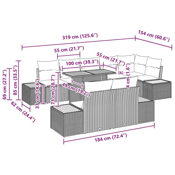 vidaXL Tuin Sofa Set met opslag 9 pcs Zwart Poly riet