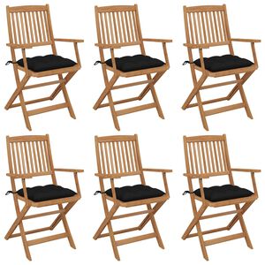 vidaXL Inklapbare stoelen 6 st met kussens massief acaciahout