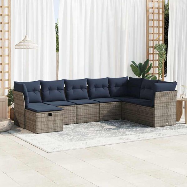 vidaXL 8-delige Loungeset met kussens poly rattan grijs