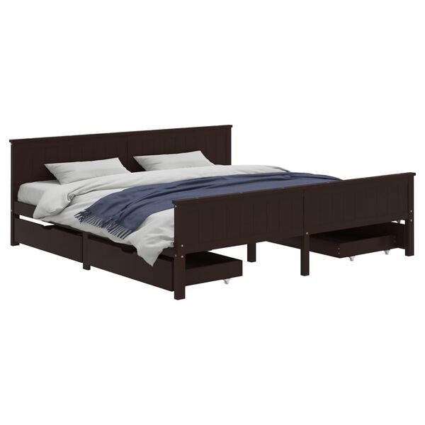 vidaXL Bedframe met 4 lades massief grenenhout donkerbruin 200x200 cm