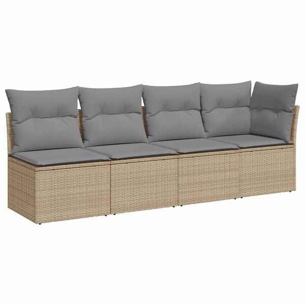 vidaXL Tuinbank 4-zits met kussens poly rattan beige