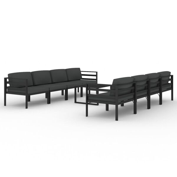 vidaXL 9-delige Loungeset met kussens aluminium antracietkleurig
