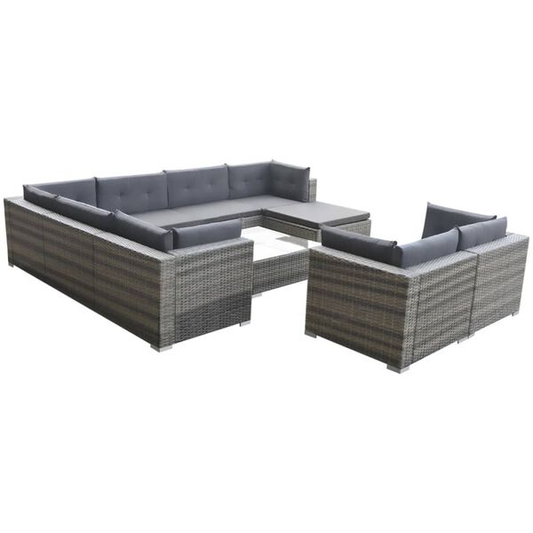 vidaXL 10-delige Loungeset met kussens poly rattan grijs