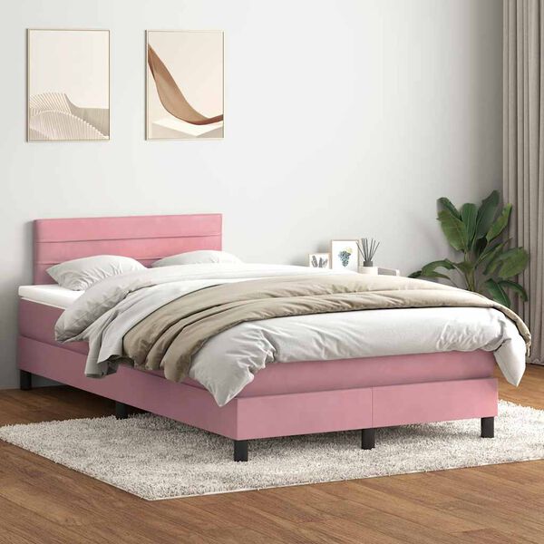 vidaXL Boxspring met matras en LED fluweel roze 120x220 cm