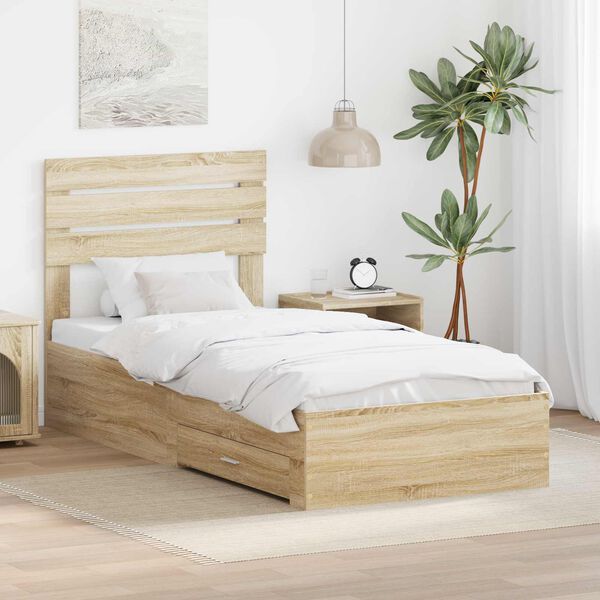 vidaXL Bedframe Sonoma Eiken en Zilver 75 x 190 cm Bewerkt hout